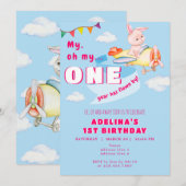 Invitation Bunny Plane Pilote un an Flown par 1er anniversair (Devant / Derrière)