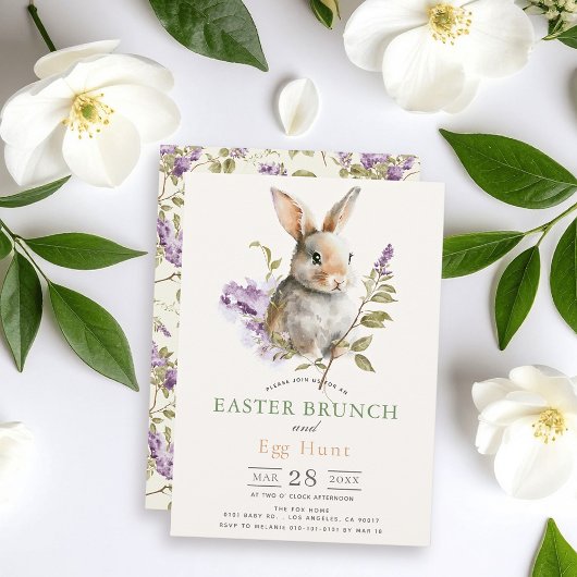 Invitation Bunny Purple Lilac Floral Easter Brunch
