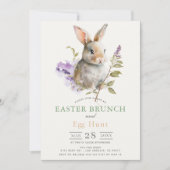 Invitation Bunny Purple Lilac Floral Easter Brunch (Devant)