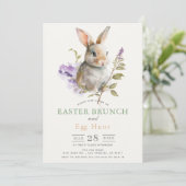 Invitation Bunny Purple Lilac Floral Easter Brunch (Debout devant)