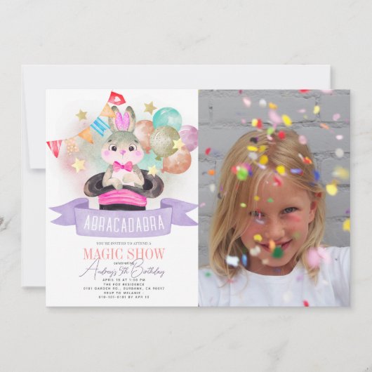 Invitation Bunny Rabbit Magic Show Girl Birthday Photo (Devant)