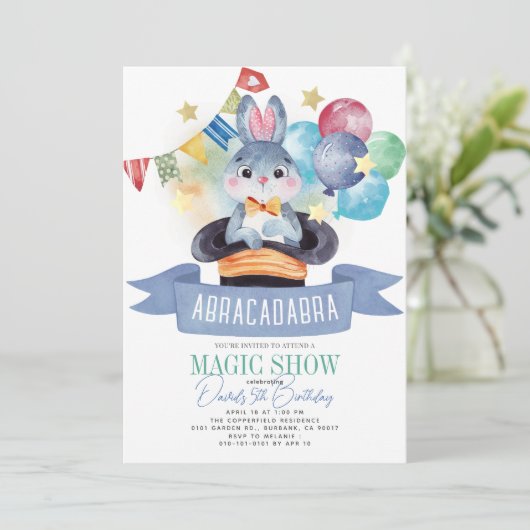 Invitation Bunny Rabbit Magicien Magicien Spectacle Garçon An (Debout devant)