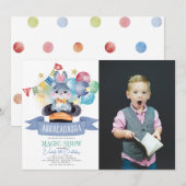 Invitation Bunny Rabbit Magie Show Boy Photo Anniversaire (Devant / Derrière)