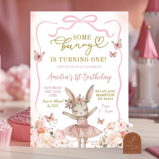 Invitation Bunny rose Ballerina Premier anniversaire