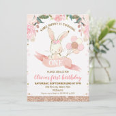 Invitation Bunny rose et or Rose Floral 1er anniversaire (Debout devant)