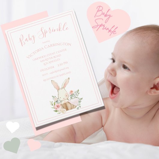 Invitation Bunny rose Floral Baby Sprinkel Douche