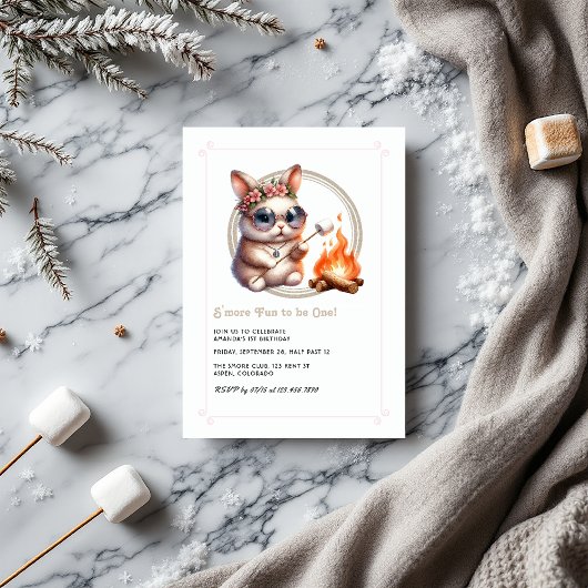 Invitation Bunny "S’more Fun to be One" Camping Anniversaire