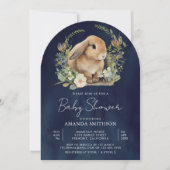Invitation Bunny Sage Vert Floral Marine Baby shower Arc Bleu (Devant)