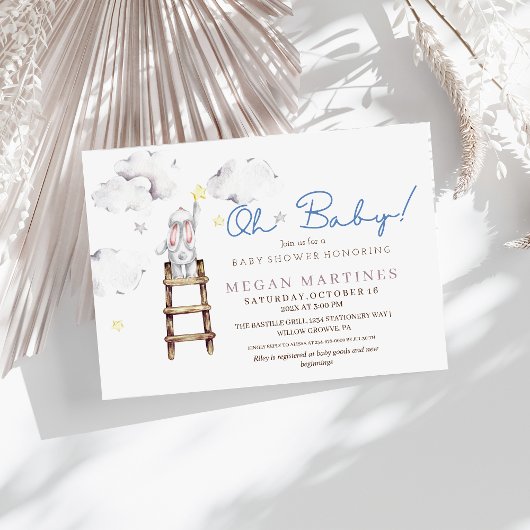 Invitation Bunny Star Aquarelle Élégant Baby shower garçon