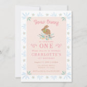 Invitation Bunny Sweet Pink Blue Kid 1er fête d'anniversaire (Devant)