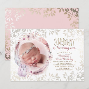 Invitation Bunny tourne la photo d'un premier anniversaire de