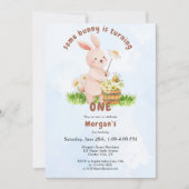 Invitation Bunny tourne un mignon bébé lapin 1er anniversaire (Devant)