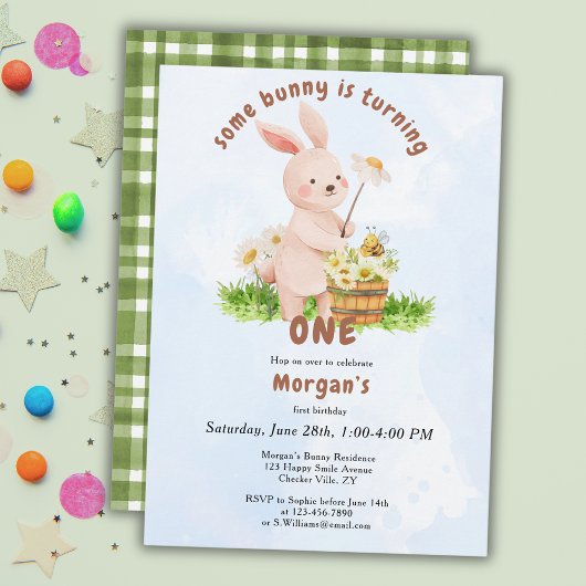 Invitation Bunny tourne un mignon bébé lapin 1er anniversaire
