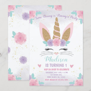 Invitation Bunny Unicorn Anniversaire Invitation, Bunny Anniv