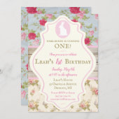 Invitation Bunny Victorian Floral Shabby Chic Party (Devant / Derrière)