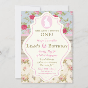 Invitation Bunny Victorian Floral Shabby Chic Party