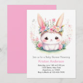 Invitation Bunny Wonderland Baby shower fille d'aquarelle (Devant / Derrière)
