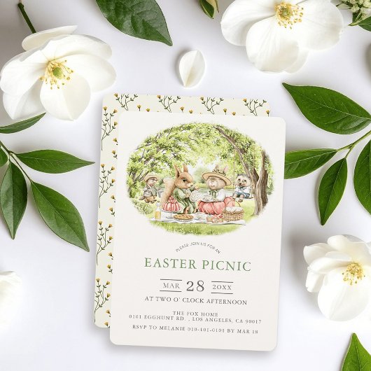 Invitation Bunny Woodland Animals Easter Picnic