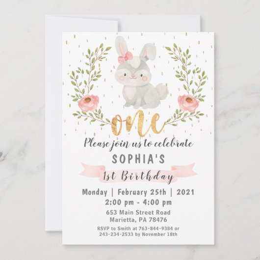 Invitation Bunny Woodland Wild Un Anniversaire Fête Invitatio (Devant)