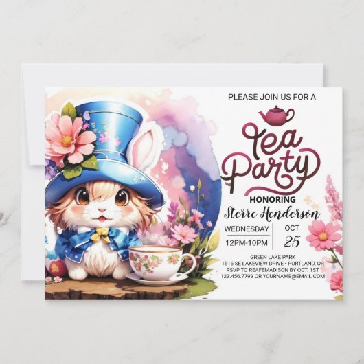 Invitation Bunny's Wonderland Tea Party Baby shower (Devant)