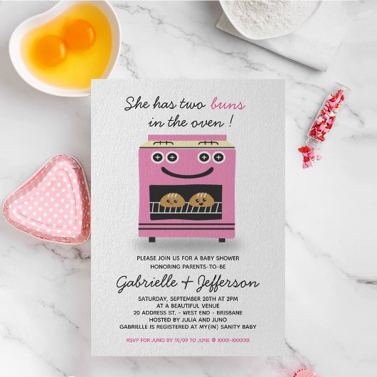 Invitation Buns Roses Dans Le Four Twins Baby shower Invitati