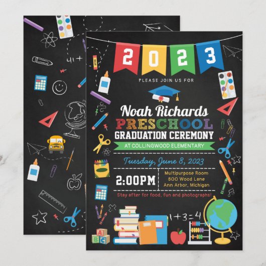 Invitation Bunting et tableau de bord pour les études préscol (Devant / Derrière)