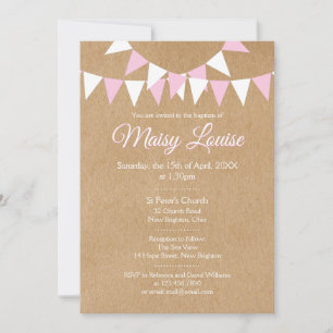 Invitation Bunting Rose Fille Rustique Baptême Christening