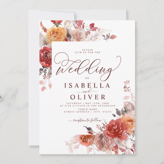 Invitation Burange Boho Terracotta Marsala Mariage Invit (Devant)