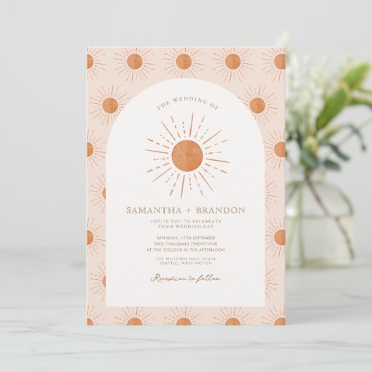 Invitation Burange Sun Celestial Boho Mariage Qr Code (Debout devant)