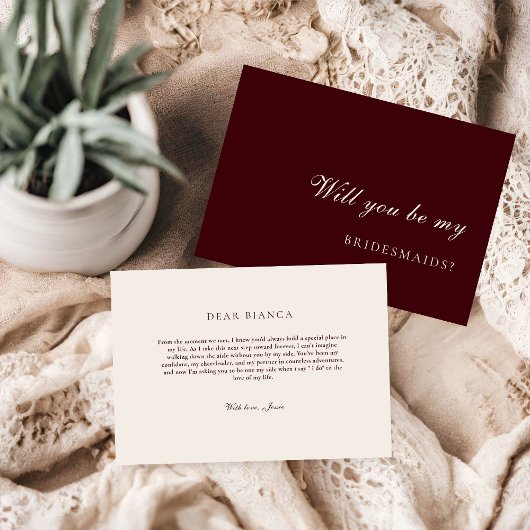 Invitation Burdund & Ivory Bridesmaid Proposal Card
