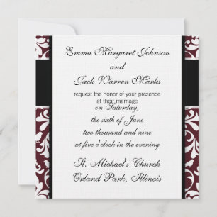 Invitation burgandy et blanc oiseau damassé orné design