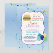 Invitation Burger Birthday Party Blue Balloon Birthday Invita (Devant / Derrière)