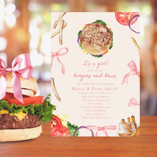 Invitation Burger & Bows Hamburger BBQ Baby shower cuisine