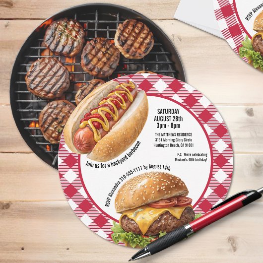 Invitation Burger et hot-dog au grill de barbecue de jardin