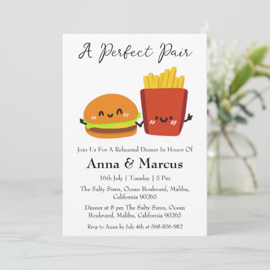Invitation Burger & Fries dîner de mariée parfaite paire (Debout devant)