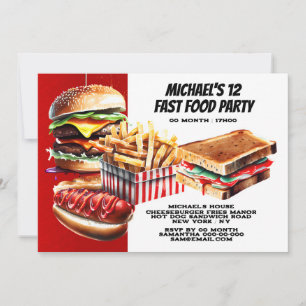 Invitation Burger frites hotdog fast food party rouge