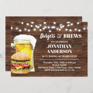 Invitation Burger Rustique & Brews Adultes Anniversaire