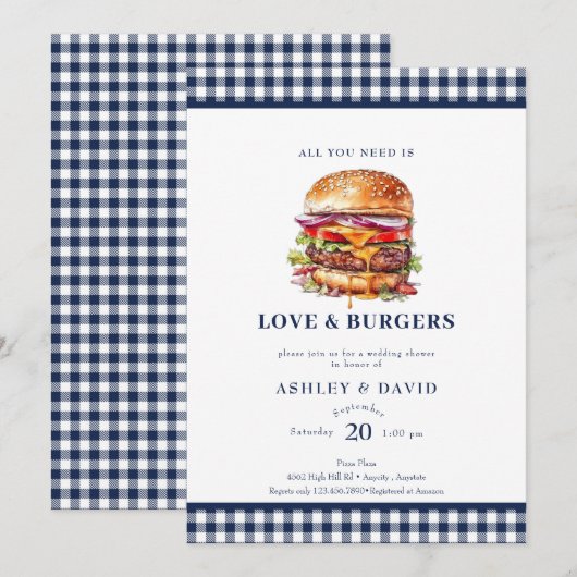 Invitation Burgers| BBQ | Shower de Couple (Devant / Derrière)