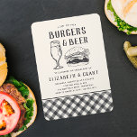 Invitation Burgers & Beer Engagement Party<br><div class="desc">Casual "burgers & beer" engagement party invitations feature rustic style illustrations and a plaid border. Perfect for summer or outdoor engagement parties,  these casual chic invitations are easily customized with your celebration details.</div>