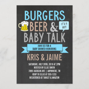 Invitation Burgers Bière et baby Talk Boy Baby shower