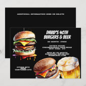 Invitation Burgers bières barbecue grillage réaliste (Devant / Derrière)