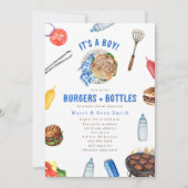 Invitation Burgers + Bouteilles Baby shower de garçon de cuis (Devant)