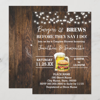 Invitation Burgers & Brews Avant de faire Western Couples Dou