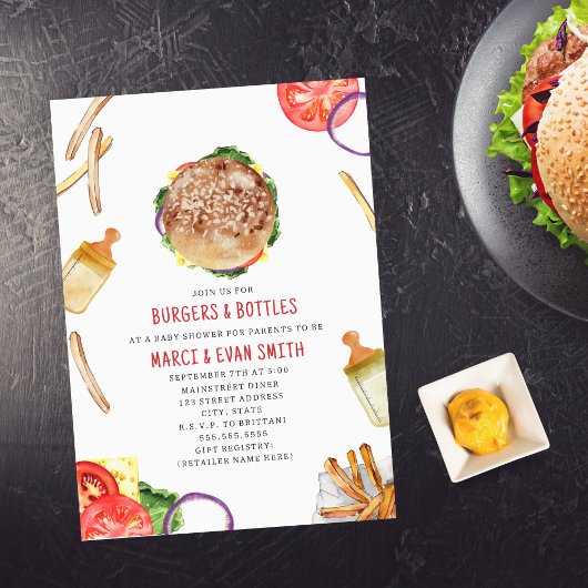 Invitation Burgers et bouteilles Baby shower Hamburger