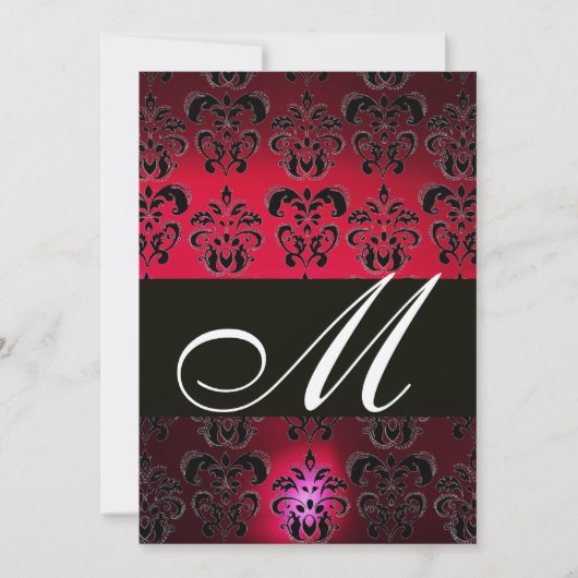 Invitation BURGUIgne ROUGE DAMAS NOIR MONOGRAMME or rubis (Devant)