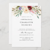 Invitation Burgund, Blush, Green Flower Fête des mariées (Devant / Derrière)
