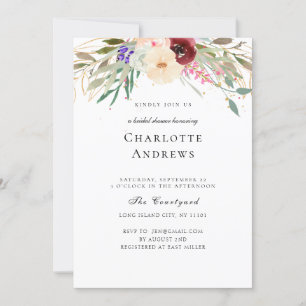 Invitation Burgund, Blush, Green Flower Fête des mariées