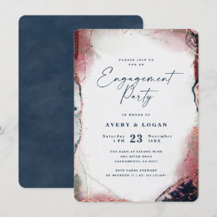 Invitation Burgundy Abstraite et Bleue de la marine
