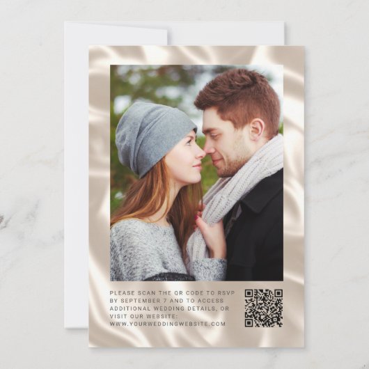 Invitation Burgundy Agate ivoire soie Photo QR Code Mariage (Dos)