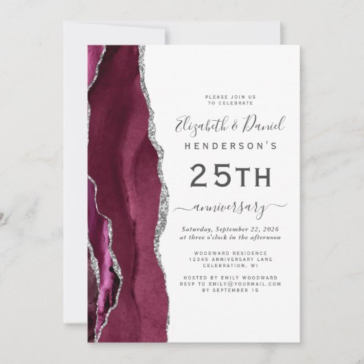Invitation Burgundy Agate Silver 25th Anniversary (Devant)